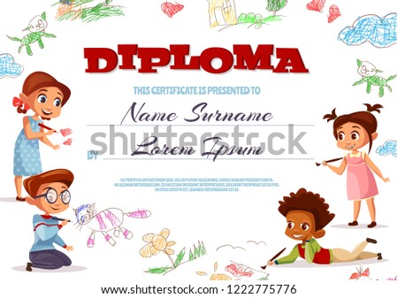 diploma template illustration kindergarten certificate kids stock