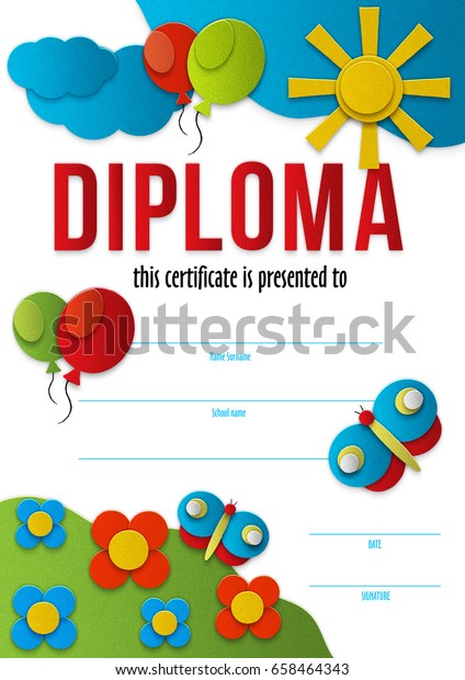 diploma template kindergarten kid design preschool stock