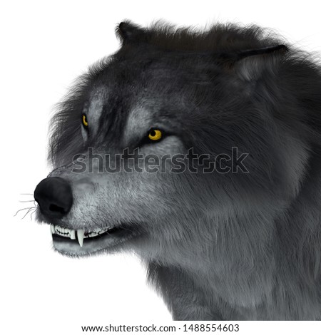 Dire Wolf Head 3D illustration - The carnivorous Dire Wolf lived in North and South America during the Pleistocene Period. [[stock_photo]] © 
