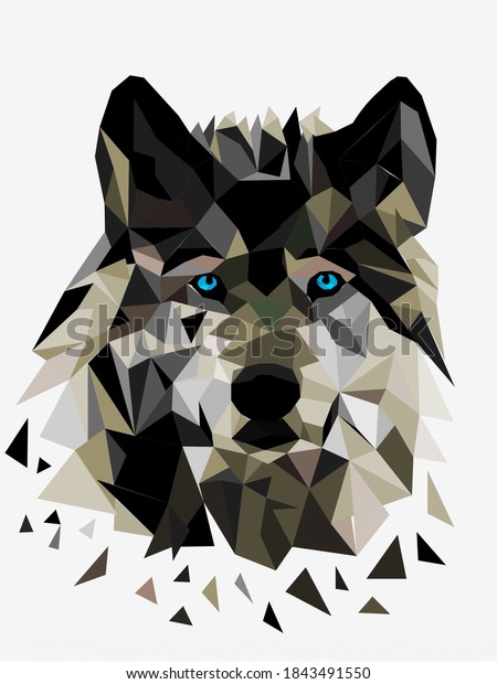 怖い深い青い目をした恐ろしいオオカミ 幾何学的アート のイラスト素材