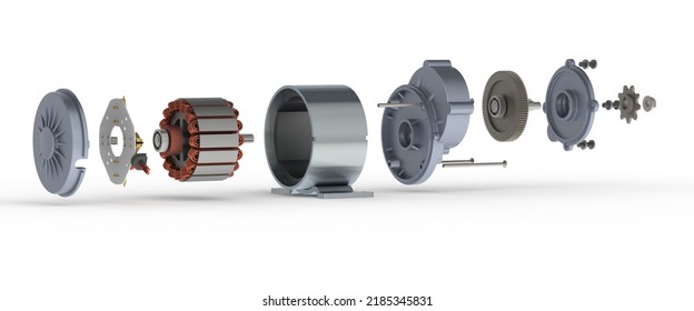 Direct Current Motor 3D Rendering Isolated On White Background