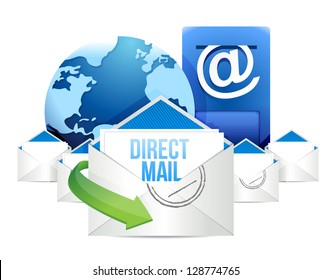 Direct Mail Blue Mailbox With Mails Global Illustration Design Over White