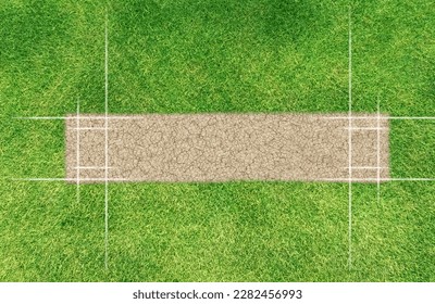 A direct top view of the layout of a cricket pitch. A direct top view of the layout of a cricket pitch. 3D Rendering