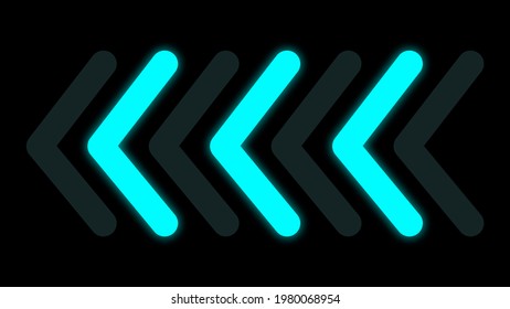 Direction Arrow Blinking With Neon Glow LED Style On Black Background