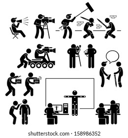 Director Making Filming Movie Production Actor Stick Figure Pictogram Icon