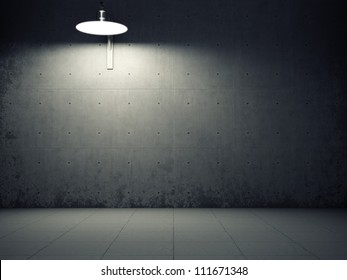 Dirty Concrete Wall Illuminated By Lamp