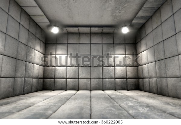 A dirty\
white padded cell in a mental\
hospital