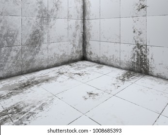 Dirty White Tile Floor Corner 3D Rendering Perspective