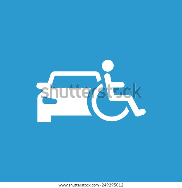 disabled car icon, isolated, white on the blue\
background. Exclusive Symbols\
