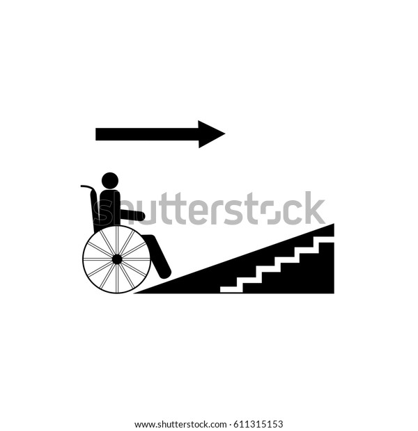 Disabled ramp\
up isolated sign. Mark disability. Icon a place open passage,\
rampant up. Symbol paralyzed and human on wheelchair. Safety person\
handicapped. Design element.\
illustration