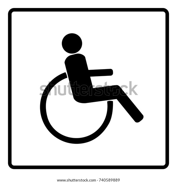 Disabled sign in black square. Mark\
disability. Icon a place open passage. Symbol paralyzed and human\
on wheelchair. Safety person warning handicapped illustration.\
Design element.\
illustration