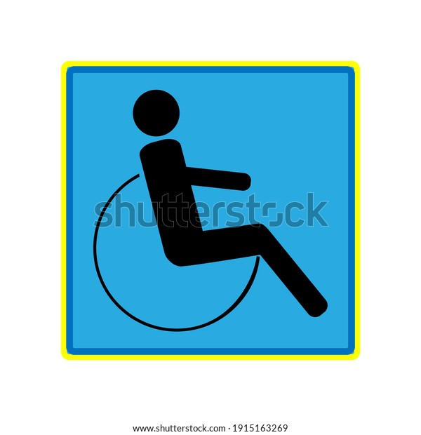 Disabled sign in blue square. Mark\
disability. Icon a place open passage. Symbol paralyzed and human\
on wheelchair. Safety person warning handicapped illustration.\
Design element.\
illustration.