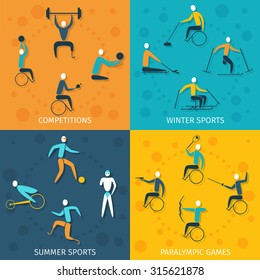 Disabled Sports Design Concept Set With Winter And Summer Competition Paralympic Games Flat Icons Isolated  Illustration