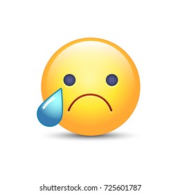 Disappointed emoji face. Crying cartoon smiley. Sad emoticon mood