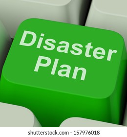 Disaster Plan Key Showing Emergency Crisis Protection And Preparedness In Preparation Or Risk Management.