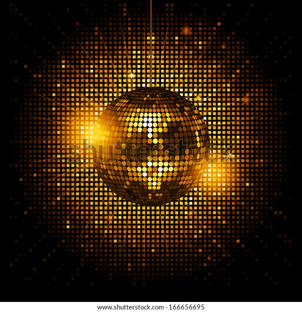 Disco Ball Background Glowing Gold On Stock Illustration 166656695