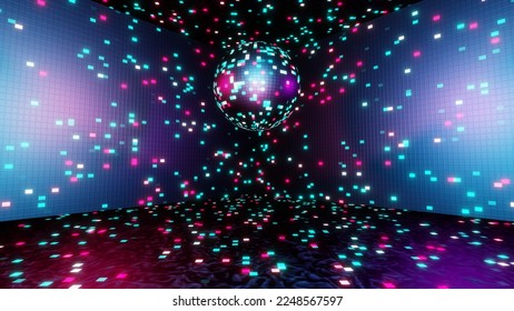 Disco ball in the party room. Discotheque. 3D render. - Powered by Shutterstock