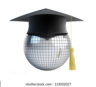 Disco Ball School Graduation Cap On A White Background