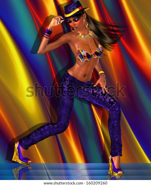 Disco Club Dancing Girl On Multicolored Stock Illustration