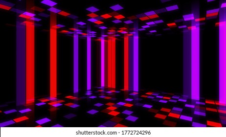 Disco Dance Floor Room Illumination Square Light Panel Abstract 3D Illustration Background.