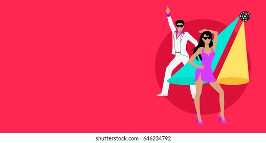 Disco and electronic dance web banner. Electronic music, EDM, club music posters. Electronic music genre for nightclubs, raves, and festivals. Produced for playback by disc jockeys.