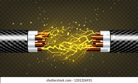 Disconnect Electric Cable . Copper Wire Conductor. Communication Connection Component. 3D Realistic Isolated Illustration