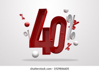 Discount 40% percent sign 3d number red. Special Offer 40% Discount Tag, Sale Up to 40 Percent Off, big offer, Sale, Special Offer Label, Sticker, Tag, Banner, Advertising, number 40