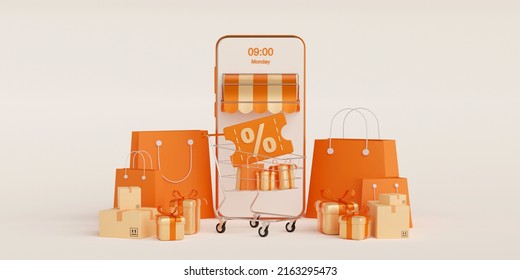 Discount Code With Shopping Online Application On Mobile, 3d Illustration