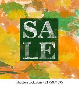 Discount Poster, Flyer, Discount, Autumn Sale, Autumn Print, Orange, Green, Discount Postcard, Watercolor Stains, Watercolor Background, Paint