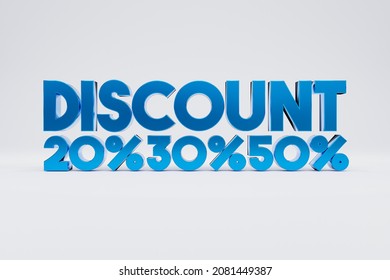 Discount sign in glossy blue. 20, 30 and 50  percent beneath in blue. Discount sign for online stores and retail stores. 3D illustration - Powered by Shutterstock