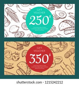  discount or voucher template with sketched mexican food elements for restaurant, shop or cafe illustration - Powered by Shutterstock