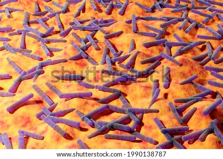 Disease-causing bacteria multiply on the affected area of the body in close-up. 3d rendering