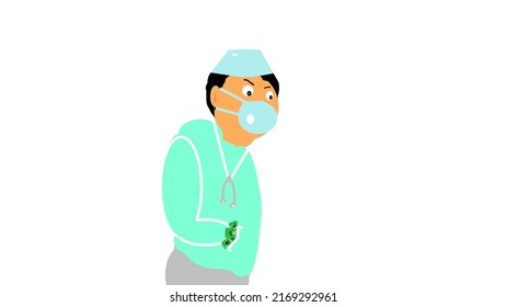 Disgruntled Doctor Bribe Taker On White Background