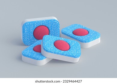 Dishwasher detergent tablets on gray background. 3d render