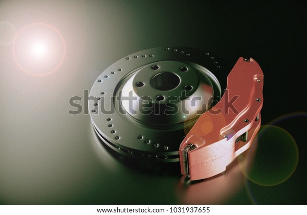 Disk brake. Brakes\
for car. 3D\
rendering.