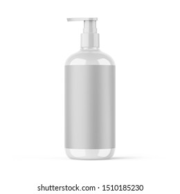 Dispenser Bottle. Ads Cosmetic Template Mockup Realistic Bottle With Airless Pump, Container For Liquid Gel, Soap, Lotion, Cream, Shampoo, Bath Foam On A White Background. 3d Rendering. 