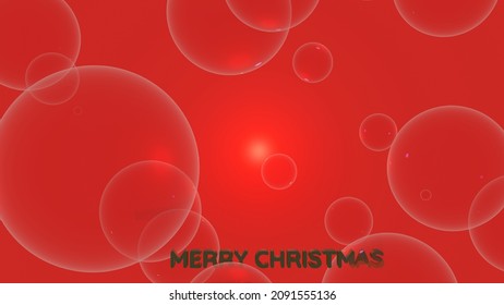 Dispersed Transparent Bubble With  Red Merry Christmas Text With Red Gradient Background (3D Rendering)