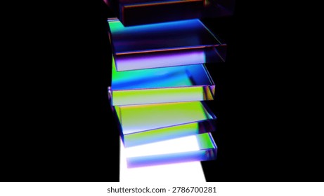Dispersion glass blocks. Computer generated render. 3D Illustration