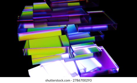 Dispersion glass blocks. Computer generated render. 3D Illustration