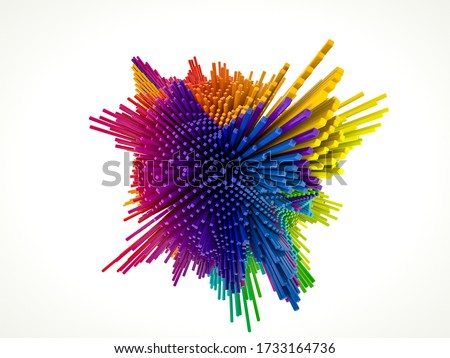 Displacement Worlds. 3D rendering of spherical noise displacement pattern on the subject of education, three dimensional technology, mathematic and virtual 3D rendering.