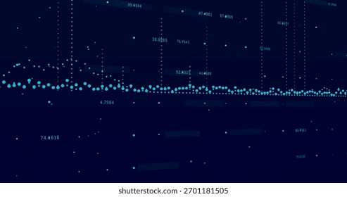 Displaying dense cyan data point band on dark navy dashboard, showing numeric labels and guides. Timeseries, scatterplot, visualization, analytics, interface, gridlines, overlays