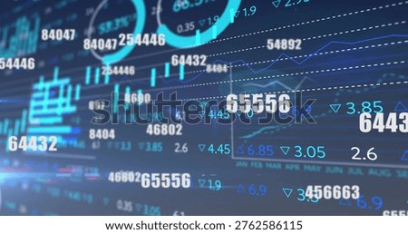 Displaying financial dashboard showing numeric tickers, percent, arrows, line charts on big screen. Realtime, analytics, visualization, candlestick, trendlines, gridlines, neon
