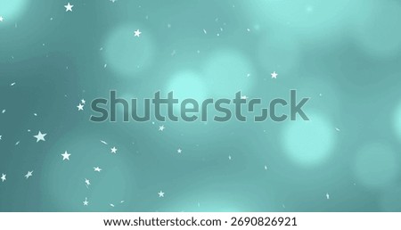 Displaying turquoise gradient background in abstract art, with star-shaped graphics, bokeh spots. Abstract, digital art, vibrant, cosmic, luminescent, minimal, futuristic