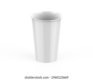 Disposable Paper Cup Mock Up For Coffee, Tea, Soda And Soft Drink. Kraft Cardboard Paper Cup On Isolated White Background, 3d Illustration