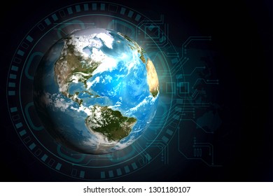 Disruptive Technologies Concept Change The World.Disruption Has Changed The World .Texture Map Courtesy Of NASA.