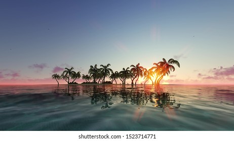 Distant Oasis Sunrise Sunset 3d Render Stock Illustration 1523714771 ...