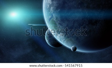 Distant planet system in space 3D rendering elements of this image furnished by NASA
