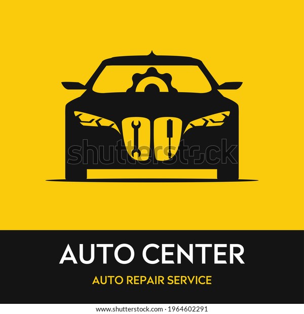 A\
distinctive black and yellow car repair service\
logo