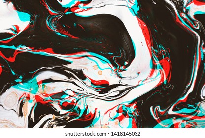 Distorted And Glitched Texture Of Marbled Ink Surface With Lomography Effect, Lo-fi Rgb Artefacts. Vaporwave Style Abstract Minimal Background.