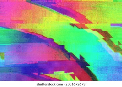 Distorted Motion glitch effect Abstract neon pink green blue interlaced digital background texture. Futuristic striped glitched cyberpunk design. Retro rave 90s, 2000s, vaporwave, lo-fi aesthetic - Powered by Shutterstock